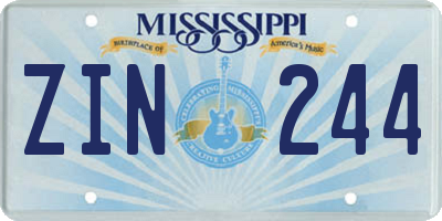 MS license plate ZIN244