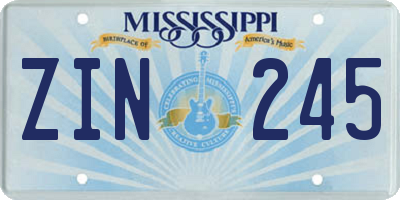 MS license plate ZIN245