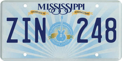 MS license plate ZIN248