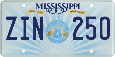 MS license plate ZIN250