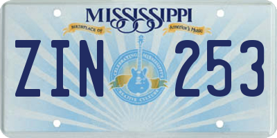 MS license plate ZIN253