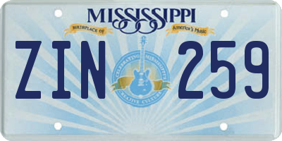 MS license plate ZIN259
