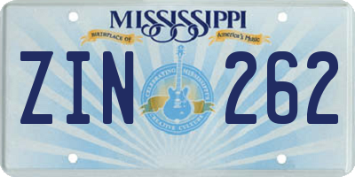 MS license plate ZIN262