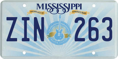 MS license plate ZIN263