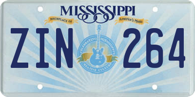 MS license plate ZIN264