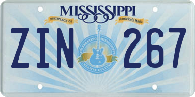 MS license plate ZIN267