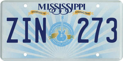 MS license plate ZIN273