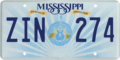 MS license plate ZIN274