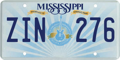 MS license plate ZIN276