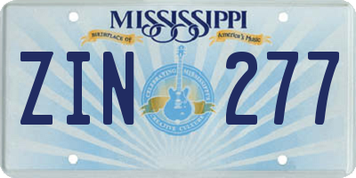 MS license plate ZIN277