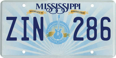 MS license plate ZIN286
