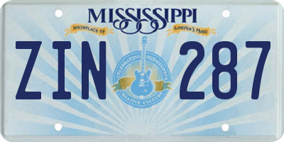MS license plate ZIN287