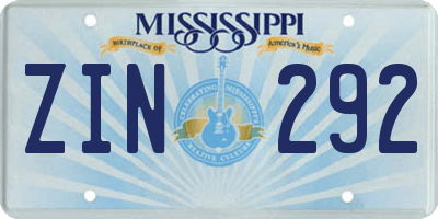 MS license plate ZIN292