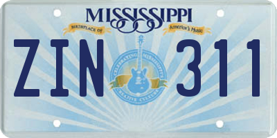 MS license plate ZIN311