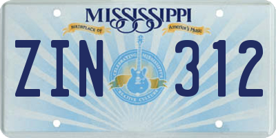 MS license plate ZIN312