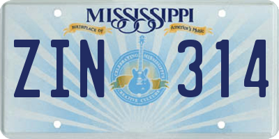 MS license plate ZIN314