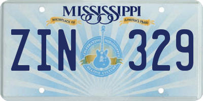 MS license plate ZIN329