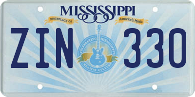 MS license plate ZIN330