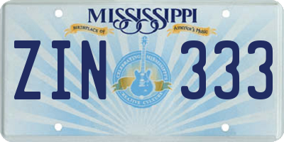 MS license plate ZIN333