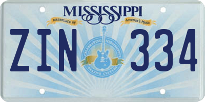 MS license plate ZIN334