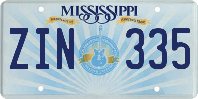 MS license plate ZIN335