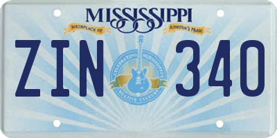 MS license plate ZIN340