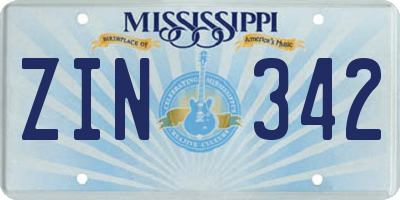 MS license plate ZIN342