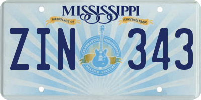 MS license plate ZIN343