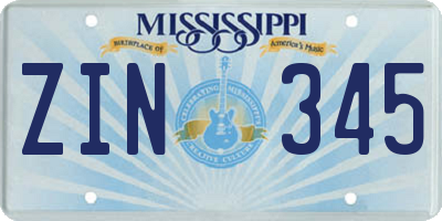 MS license plate ZIN345