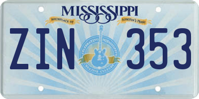 MS license plate ZIN353