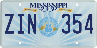 MS license plate ZIN354