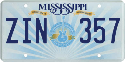 MS license plate ZIN357
