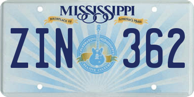 MS license plate ZIN362