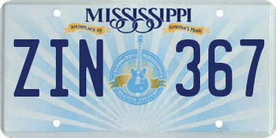 MS license plate ZIN367