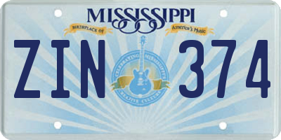 MS license plate ZIN374