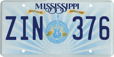 MS license plate ZIN376