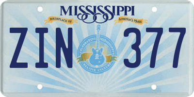 MS license plate ZIN377