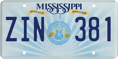 MS license plate ZIN381