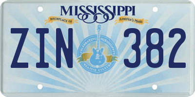 MS license plate ZIN382