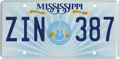 MS license plate ZIN387