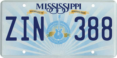 MS license plate ZIN388