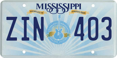 MS license plate ZIN403