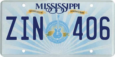 MS license plate ZIN406
