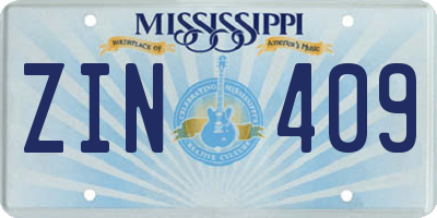 MS license plate ZIN409