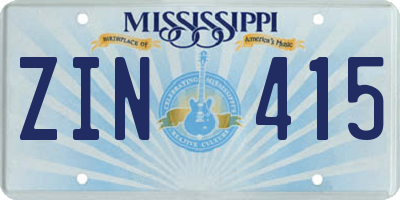 MS license plate ZIN415