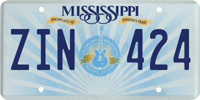MS license plate ZIN424
