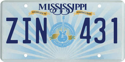 MS license plate ZIN431