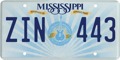 MS license plate ZIN443