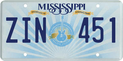 MS license plate ZIN451