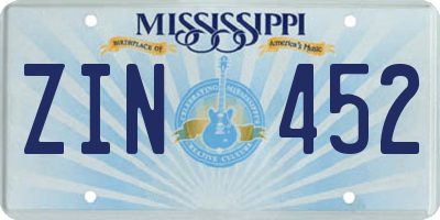 MS license plate ZIN452